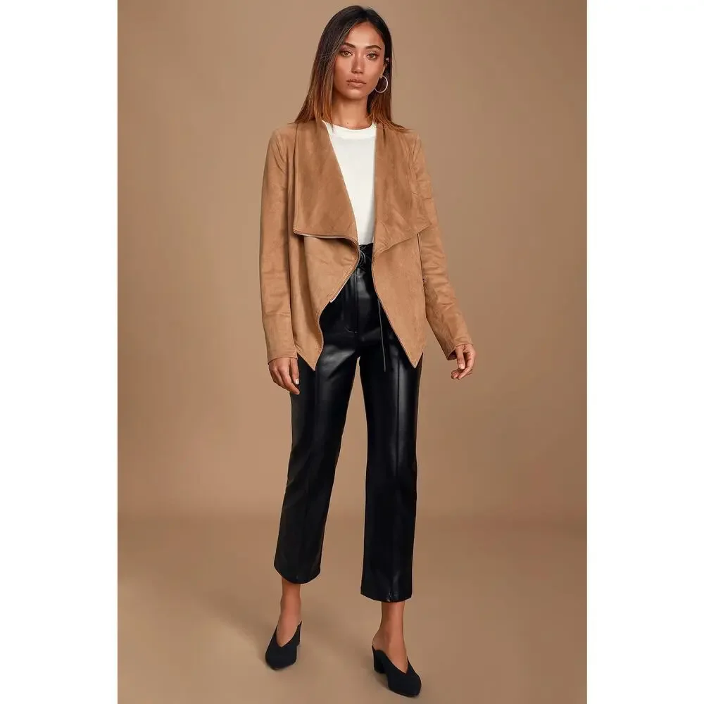 Lulus Wild at Heart Tan Vegan Suede Moto Jacket XS NWT